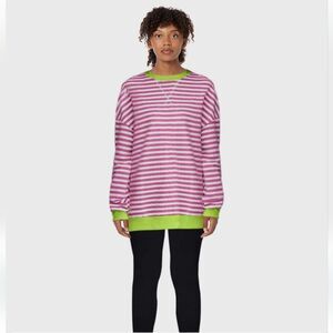 AlvaQ Oversized Colorblock Striped Sweatshirt - Casual Crewneck Women's Small